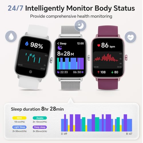 Image of Smart Watches for Women Men (2 Bands), 1.85 inch HD Alexa Smart Watch for Android Phones & iphone Compatible, 120 Sport Modes Fitness Watch, Heart Rate /SpO2 /Sleep Tracker, 3ATM Waterproof Pedometer Watch