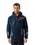 Geographical Norway Royaudb Men Dsitri Prod Veste Softshell Capuche Homme Impermeable Manteau Outdoor Blouson Coupe Vent Tactique Resistant Randonnee Ski Automne Hiver Printemps (Marine Orange M)