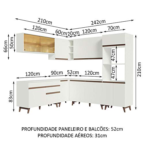Cozinha Completa de Canto Madesa Reims 452001 com Armário e Balcão - Branco