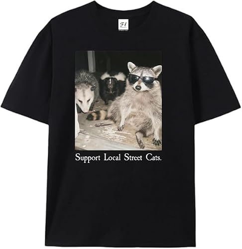 Support Local Street Cats Shirt, Funny Raccoon Skunk Possum T-Shirt, Retro Animal Lover Meme Tee, Vintage Style Black