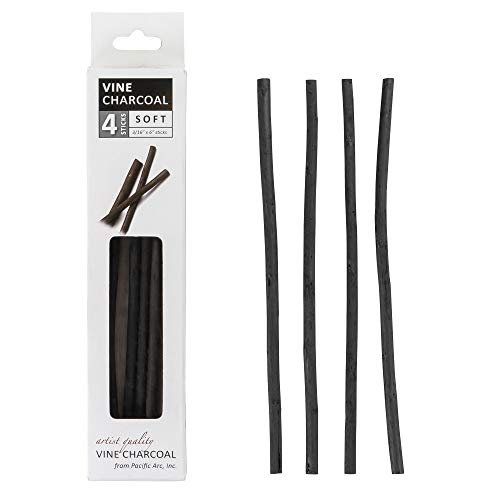 Pacific Arc Artist Vine Charcoal, Soft, Black 4 Charcoal Sticks For Drawing, Sketching, And Fine Art #TOP22