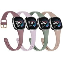 Tobfit Slim Sport Bands Compatible with Fitbit Versa 4 Bands/Fitbit Versa 3 / Sense/Fitbit Sense 2 Watch Bands for Women Men, Soft Silicone Waterproof Straps Replacement Wristbands 4 Pack