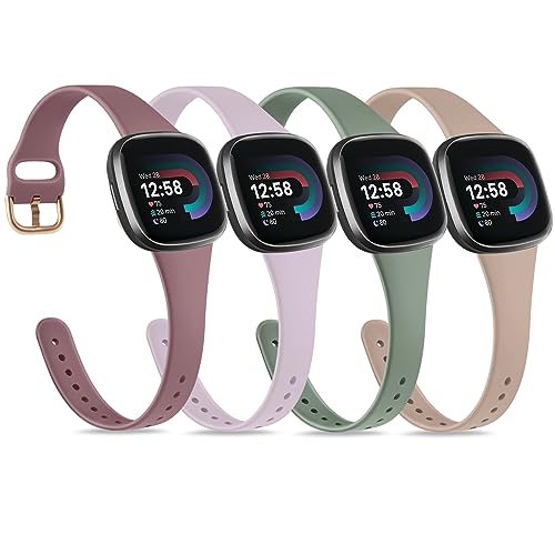 Tobfit Slim Silicone Bands Compatible with Fitbit Versa 4 / Fitbit Sense 2 & Fitbit Versa 3 / Fitbit Sense, Sport Straps Replacement Wristbands for Women Men (Wisteria/Sage Green/Mauve/Milk Tea)