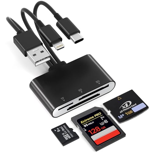 Lector de Tarjetas XD, Adaptador Tarjeta Memoria SD/TF/XD 3 en 1 para Dispositivos Lightning/USB C/USB A, Card Readerde SD para iPhone 17/16/15/14, iPad/MacBook/Android/Cámaras/PC