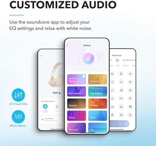 soundcore by Anker Q20i Hybrid Active Noise Cancelling Foldable Headphones, Wireless Over-Ear Bluetooth, 40H Long ANC Playtime, Hi-Res Audio, Big Bass, Customize via an App, Transparency Mode (White) - View 7