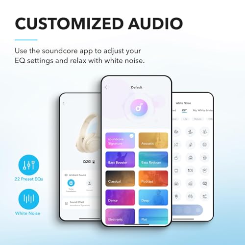 Image of soundcore by Anker Q20i Hybrid Active Noise Cancelling Headphones, Wireless Over-Ear Bluetooth, 40H Long ANC Playtime, Hi-Res Audio, Big Bass, Customize via an App, Transparency Mode (White)