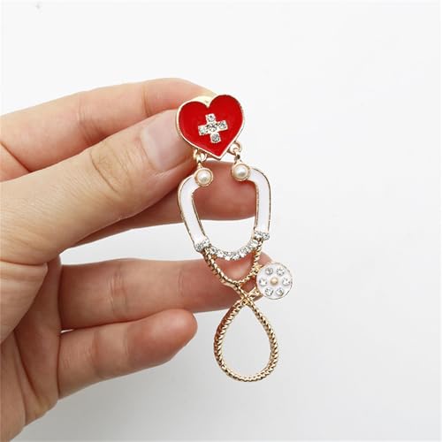 Image of coadipress Stethoscope Brooch Pins for Nurses Doctors Personality Enamel Nurse Medicine Stethoscope Heartbeat Brooches Backpack Clothing Fashion Accessories Jewelry