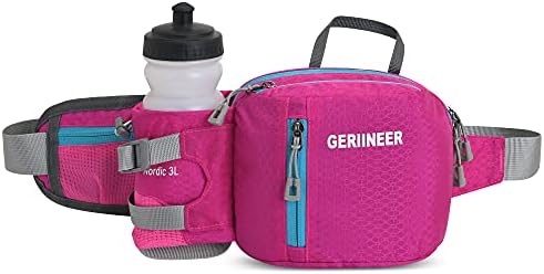 GERIINEER Bumbags with Bottle Holder Waterproof Fanny Packs Plus Size Bum Waist Bag for Dog Walking Climbing Hiking Travel Cycling Outdoor Sport (Black)