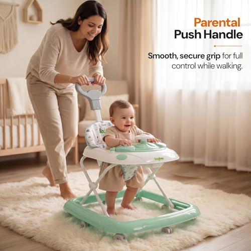 Image of Baybee Baby Walkers for 6-18 Month Baby Boy and Girl with Parental Handle | Interactive Musical Activity, Removable Play Panel & Feeding Tray, Breathable Soft Mesh Seat, Foldable Portable Design | Push Walker for kids (Green)