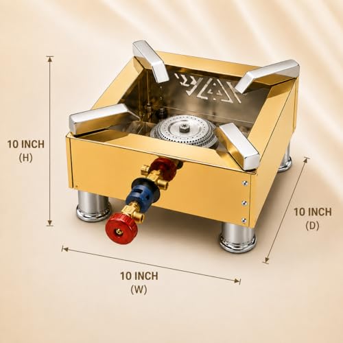 Image of Square Catering Burner 10x10 Inch LPG Gas Stove Commercial Stove Heavy Duty Gold Stainless Steel Portable Cooking Burner