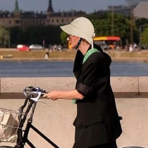 Casco de bicicleta para mujer con sombrero de sol beige de ala ancha ajustable 5