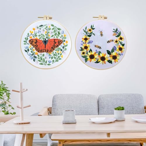 Image of Allazone 2 Sets Embroidery Kit for Beginners, Stitch Practice Kits for Craft Lover Hand Stitch with Embroidery Fabric with Stamped Pattern, Starter Stitch Kits Suitable for Adults (Butterfly)
