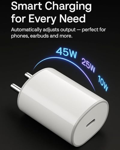 Image of Original 45W C-Type PPS Rapid Charger Adapter Compatible for Nothing Phone 3 | 3a Lite | 3a Pro | 2a | 2a Plus |2| CMF 2 Pro | Buds /Ear Stick, 45 W USB C Charging Adaptor, 45watt PPS