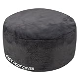GLAXYFUR Unstuffed Ottoman Pouf Cover,Sherpa Fleece Faux Fur Foot Stool, 20x12 Inches Storage Solution, Floor Bean Bag (No Filler),Foot Rest for Living Room, Bedroom, Cover ONLY (Faux Fur, Grey)