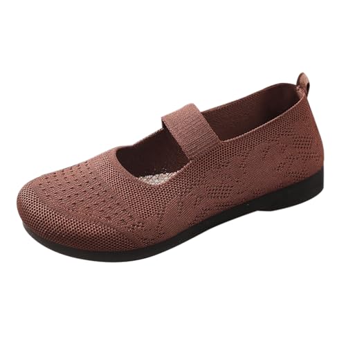 Women Mary Jane Flat Shoes Slip on Washable Knit Casual Flat𝐬 Wide Toe Box Comofortable Ballet Flat with Adjustable Straps
