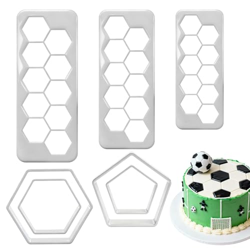7 Pack Soccer Cookie Cutter Football Cookie Cutter Hexagon Cookies Cutters Football Mold Footballs Cake Decorations Soccer Cake Fondant Baking Molds for Baking Biscuit and Sandwiches