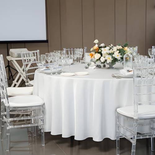 8 Pack White Round Tablecloth 90 Inch White Table Cloth Stain and Wrinkle Resistant Round White Tablecloths Reusable and Washable Polyester Fabric Table Covers for Buffet Wedding Party and Banquet