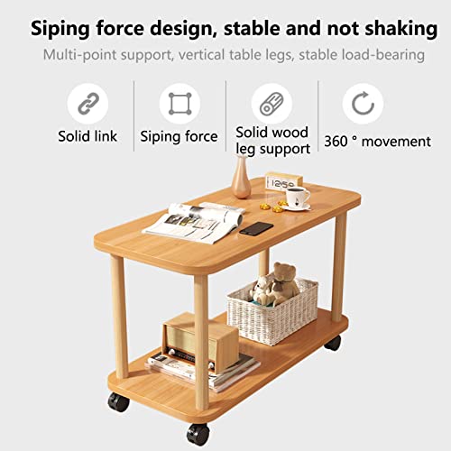 Fiauli Beistelltisch, Beistelltisch, rollbarer aus Holz auf Rädern ohne Beine, schmaler Nachttisch, drehbar, 2 Etagen, offenes Regal, Sofa, Kleiner Tee-Couchtisch mit Rollen für – Bild 5