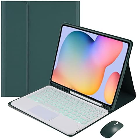 GKUY Backlit Keyboard Case for Samsung Galaxy Tab S6 Lite 10.4'' 2022/2020, Detachable Bluetooth Touchpad Keyboard with Mouse, 7 Colors Backlit, Soft TPU Back Cover with S Pen Holder,Dark Green