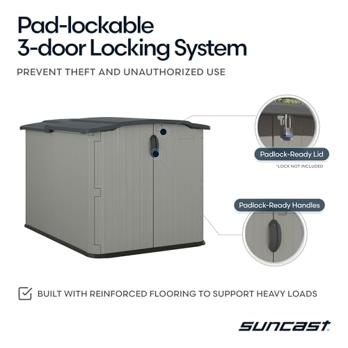 Suncast Glidetop 98 Cubic Foot Horizontal Shed Storage, Outdoor Waterproof Resin Floor Home Patio Deck Box for Garden and Tools, Dove Gray - Image 4