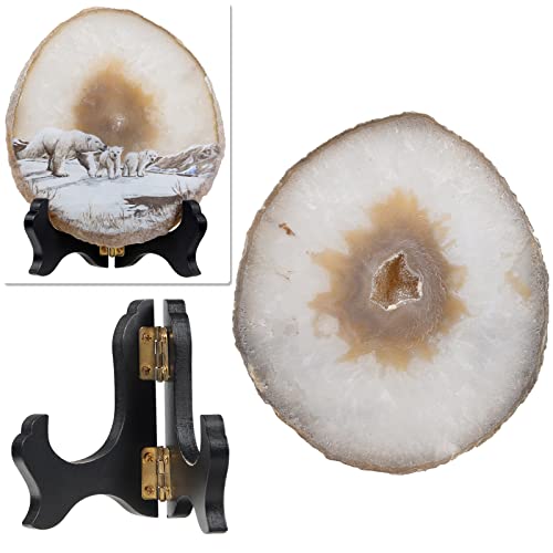 Mookaitedecor Polar Bear Agate Stone Crystal Slice Ornament with Stand - Good Luck Feng Shui Crystal Home Decor, Animal Gift Ornament - Image 2