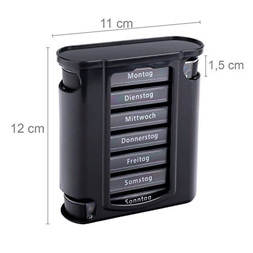 Schramm® Tablet Box zwart met zwarte schuifregelaars 7-daagse pillendoos tabletdoos tabletdoos tabletdoosjes tabletdoosjes tabletdoosjes pillen kunnen wekelijks gedoseerd worden - Afbeelding 4