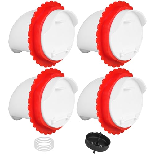 HXIAOBANN 4Pcs Chicken Feeder Port 3rd Gen Automatic Chicken Feeder No Waste Waterproof Chicken Feeders with Raised Baffle & 1 Drill Bit Poultry Feeder for Buckets Barrels Bins