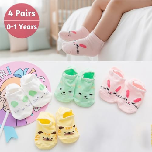Image of SYGA Baby Boy's & Baby Girl's Ankle Length Cotton Socks (Pack of 4) for 0-12 months (4 KittyBabySocks Multicolored)