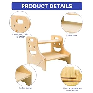Wooden Toddler Step Stool -Two Step Wooden Step Stools for Kids with Handles, Sturdy Natural Wood Step Stool for Kitchen Bathroom 450lbs Load Capacity Wooden Toddler Step Stool Two Step Wooden Step Stools for Kids with Handles Sturdy Natural Wood Step Stool for Kitchen Bathroom 450lbs Load Capacity