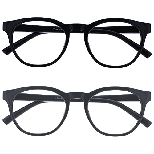 Image of OPULIZE BLU Blue Light Blocking Reading Glasses for Women Men, Cool Round Frame with Anti-Glare Computer and Gaming Eyewear, UV and Eyestrain Protection, Black Grey +3.50 (Pack of 2)