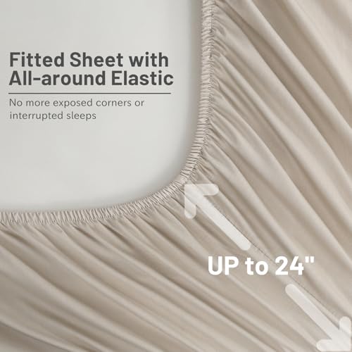 MEISHANG Extra Deep Pocket California King Sheets Cotton - 1000 Thread Count Sheets -Fits 18"-24" in Deep Mattress,100% Egyptian Cotton,Sateen Weave, Soft & Breathable - 4 Piece (Cal King, Linen)