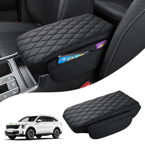 Autorder Center Console Cover for 2021-2025 2026 Kia Sorento Accessories Armrest Cushion Cover Nappa Leather Middle Console Covers Sorento Console Cushion Pad Anti-Scratch
