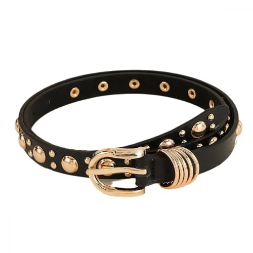 New Women's Boutique Punk Style Inlaid Gold Mushroom Nail Rivet Heavy Metal Fashion Belt Paired with Jeans