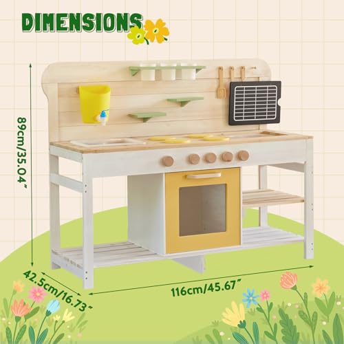 Giant bean Mud Kitchen for Kids Outdoor, Deluxe Wooden Toy Play Kitchen Set, with Sand and Water Sink, Blackboard and Kitchen Accessories for Boys and Girls Ages 3-8 Indoor & Outdoor Activities - Thumbnail 6