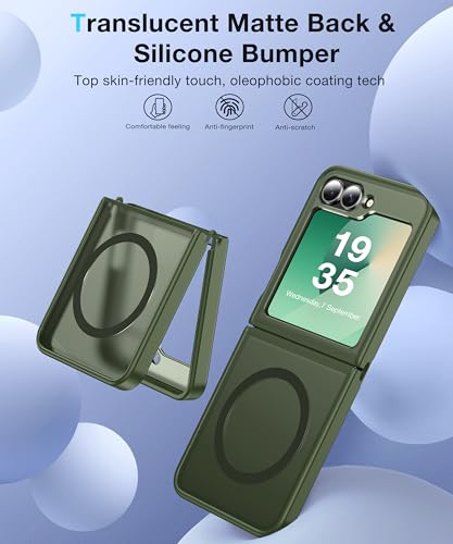 Image of NO.1 Magnetic for Samsung Galaxy Z Flip 6 Case Compatible with MagSafe [Military Grade Drop Tested][Translucent Matte][Anti-Fingerprint] Soft Silicone Bumper for Samsung Flip 6 Case Slim, Green