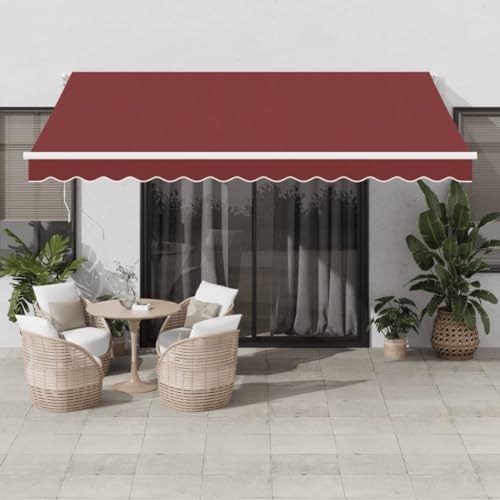 Homgoday Tenda da sole manuale con braccio articolato a LED, tenda da sole per terrazze, protezione solare da balcone, con manovella, protezione UV e impermeabile, colore rosso vino, 400 x 300 cm