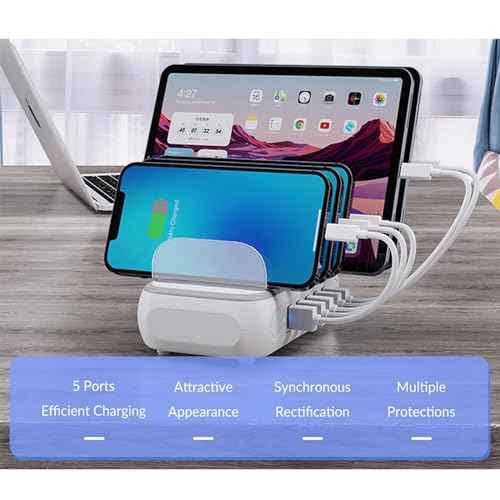 Adaptador de carga rápida USB de 5 puertos con organizador blanco de 40W 3