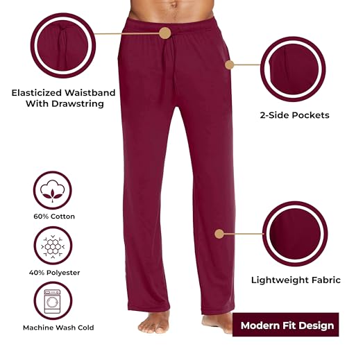 Men's Classic Lounge Pajama Pants - Soft Cotton Blend, Elastic Waistband with Drawstring, Relaxed Fit4