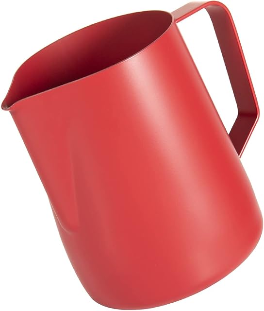 Dianoo Milk Frothing Pitcher, Steaming Pitcher, Espresso Milk Frothing Pitcher Stainless Steel, Coffee Jug, Latte Art Cup 600 ml Red