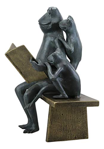 Ebros Gift 15.5" Tall Aluminum Metal Whimsical Frog Tales Daddy Frog Reading Story Book To Kids On Park Bench Garden Statue Family Of Frogs Patio Pool Pond Decorative Sculpture Feng Shui Zen Accent #TOP3