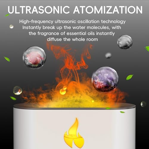 Image of KIMEE Flame Aroma Diffuser & Ultrasonic Humidifier - 250ml Cool Mist Fragrance Machine with 7 Color LED Night Light, Realistic Fire Effect, Timer & Auto-Off for Home, Office & Bedroom