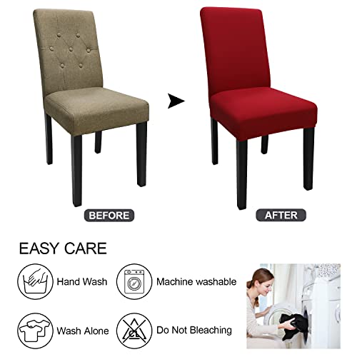 Keyroal Dining Room Chair Covers Set Of 4, Stretch Solid Color Parsons Chair Slipcovers Spandex Removable Washable Kitchen Chair Protector Cover For Dining Room, Hotel, Ceremony(Red) #TOP7