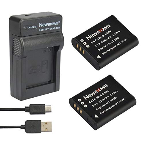 Newmowa Li-50B Replacement Battery (2-Pack) and Portable Micro USB Charger kit for Olympus LI-50B and Olympus SZ-10 SZ-12 SZ-15 SZ-16 iHS Sz-20 SZ-30MR SZ31MR iHS TG-610 TG-630 HIS TG-810 TG-820