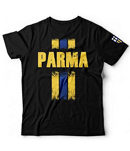 Fruit of the Loom T-Shirt Parma Città Emilia Romagna Calcio Tifosi Gialloblu Crociati Romagnoli Stadio Ennio Tardini (Nero, M)