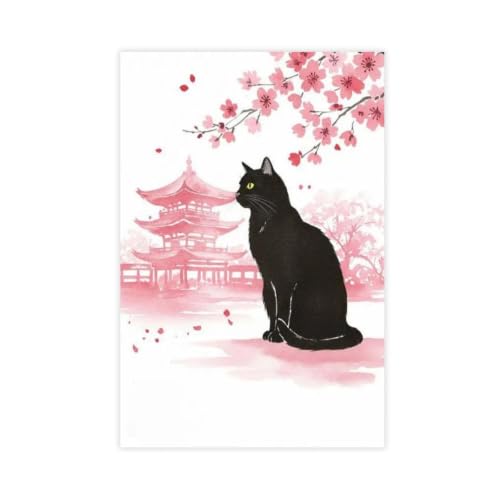 Toile chat noir japonais de qualite superieure avec cadre en bois