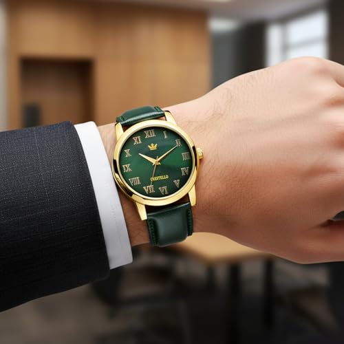 Image of CRESTELLO Brown /Black /Green Faux Leather Strap Analog Wrist Watch for Men | 1 Year Warranty* | CR-GLD252