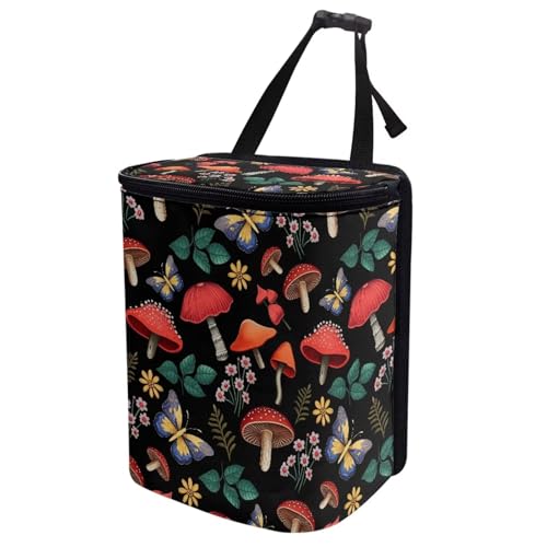 Image of Car Trash Can with Lid Leak Proof Cars Trash Bag Hanging Sedan Garbage Can Accessories Multipurpose Storage Container for Back Seat, Forest Mushroom Floral