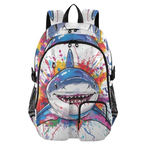 Mochila para laptop de 17.5" con tiburón de dibujos animados para oficina o universidad