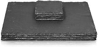 Navaris Slate Placemat and Coaster Set - Set of 8 Natural Slate Coasters and Place Mats - 4x Square Drink Coasters and 4x Table Mat Platters