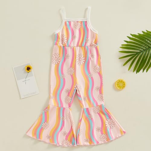 YOKJZJD Toddler Baby Girl Outfits Rainbow Daisy Bell Bottom Romper Jumpsuit Overalls Suspender Pants Leggings Summer Clothes2